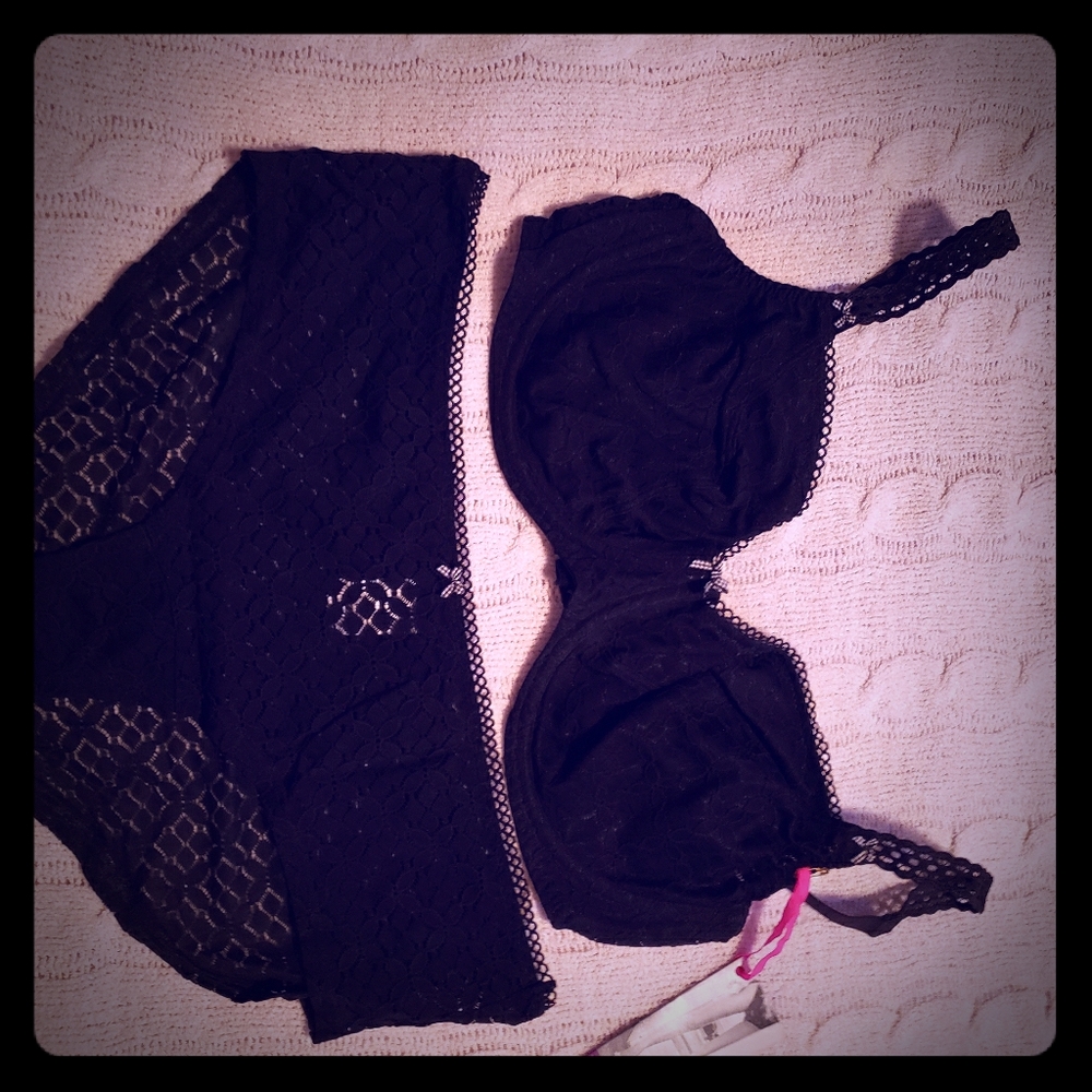 Black Open Weave Bra & Panty Set